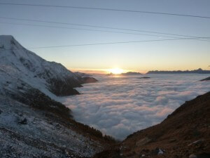 Sun setting at our bivi at the Aiguille du Plan