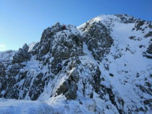 Alpine conditions on the East Ridge of the North Top of Stob Ban